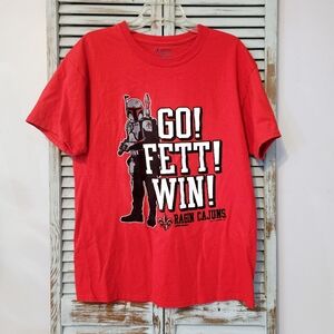 CHAMPION RAGIN CAJUNS STAR WARS T-SHIRT Unisex L Red Louisiana Go! Fett! Win! UL